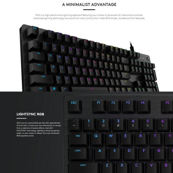 Logitech G512 Carbon Lightsync RGB Wired Mechanical Gaming Keyboard with GX Switches